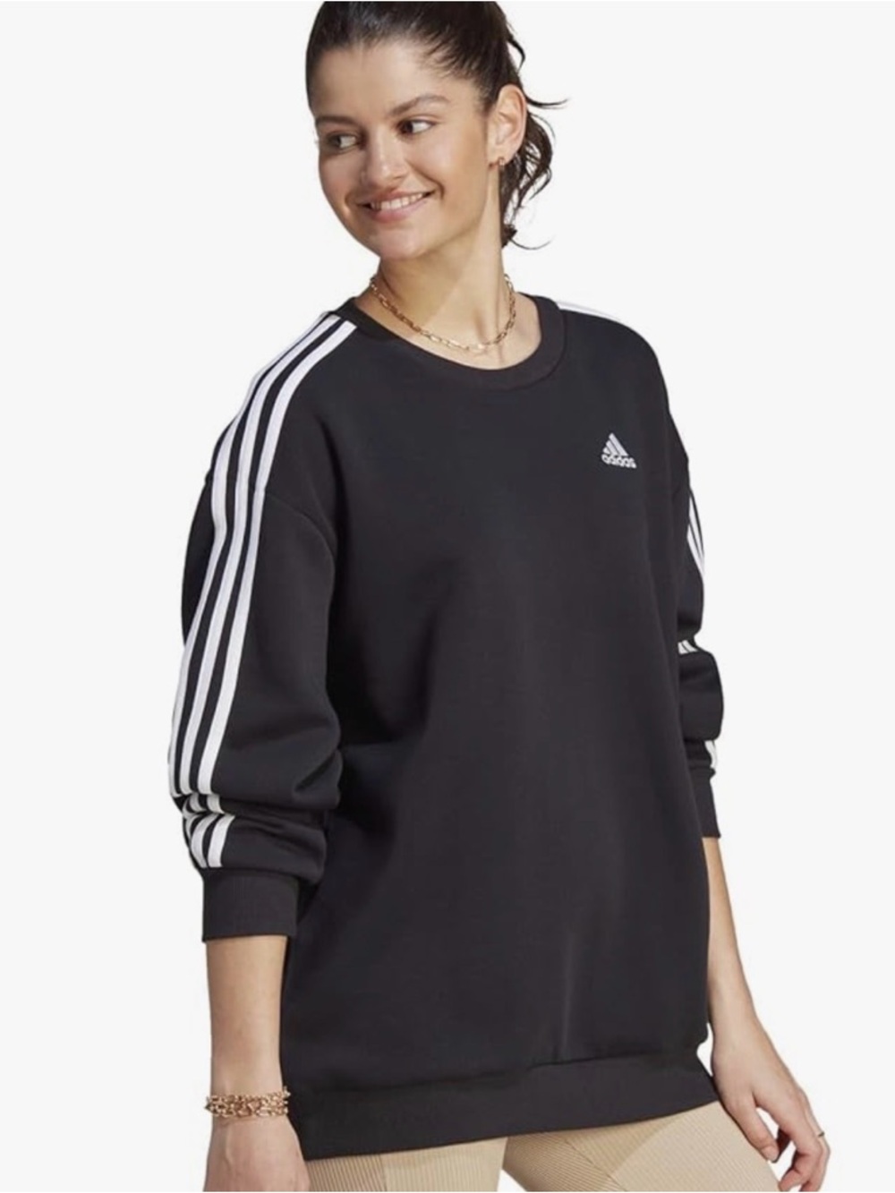 Adidas Women’s Classic Black Three-Stripe Crew Sweatshirt